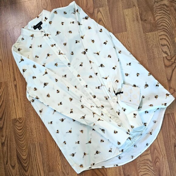 NWT!! Victoria Beckham Bee Print Long Sleeve Button Up Shirt, 100% Cotton, S - Picture 4 of 10